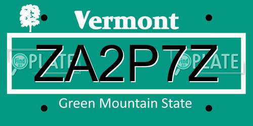 ZA2P7Z Vermont License Plate