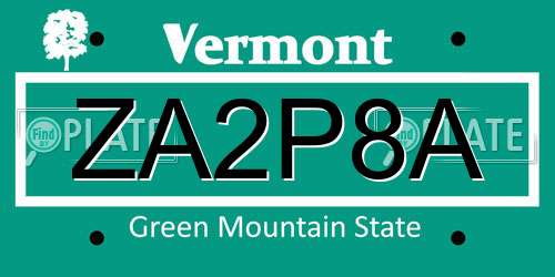 ZA2P8A Vermont License Plate