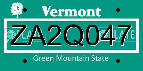 ZA2Q047 Vermont License Plate