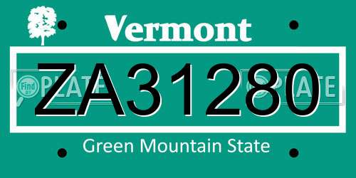 ZA31280 Vermont License Plate