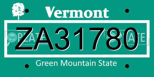 ZA31780 Vermont License Plate