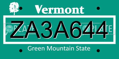 ZA3A644 Vermont License Plate