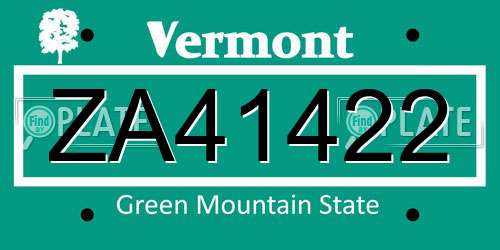 ZA41422 Vermont License Plate