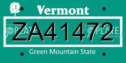 ZA41472 Vermont License Plate