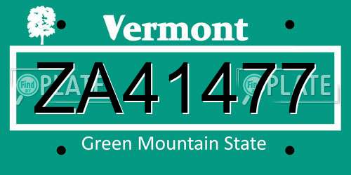 ZA41477 Vermont License Plate