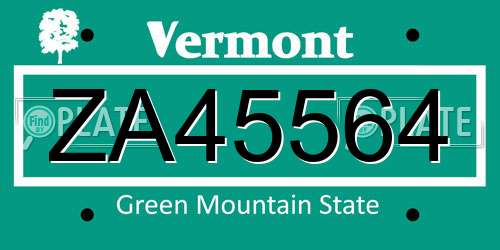ZA45564 Vermont License Plate