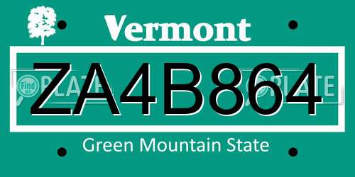 ZA4B864 Vermont License Plate
