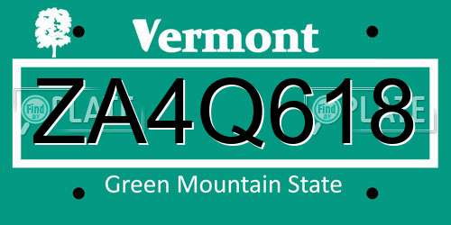 ZA4Q618 Vermont License Plate