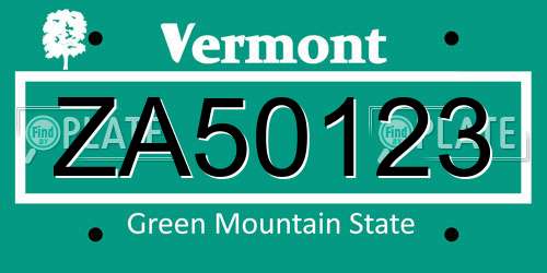 ZA50123 Vermont License Plate