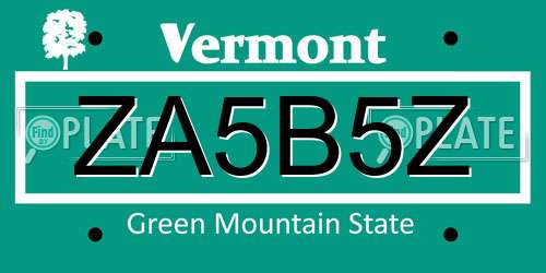 ZA5B5Z Vermont License Plate