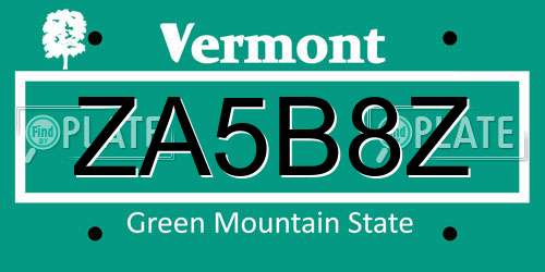 ZA5B8Z Vermont License Plate