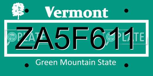ZA5F611 Vermont License Plate