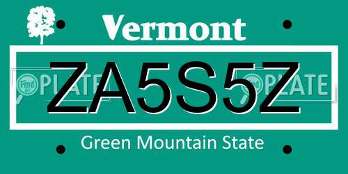 ZA5S5Z Vermont License Plate