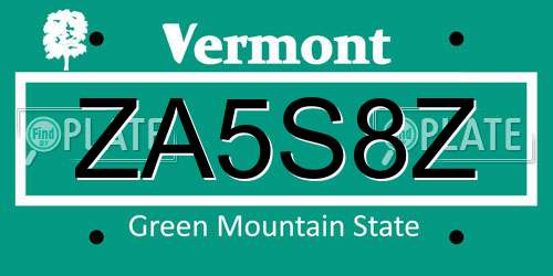 ZA5S8Z Vermont License Plate
