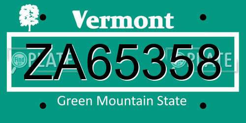 ZA65358 Vermont License Plate