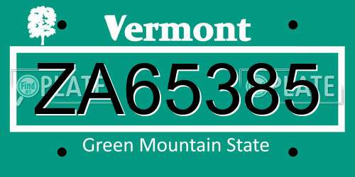 ZA65385 Vermont License Plate