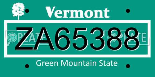 ZA65388 Vermont License Plate