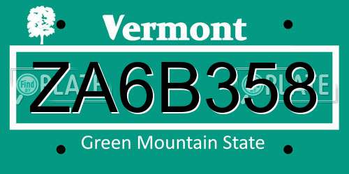 ZA6B358 Vermont License Plate