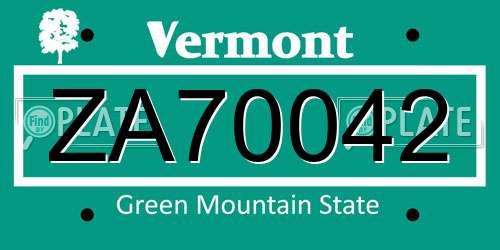 ZA70042 Vermont License Plate