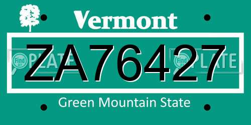 ZA76427 Vermont License Plate