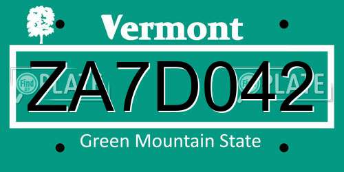 ZA7D042 Vermont License Plate