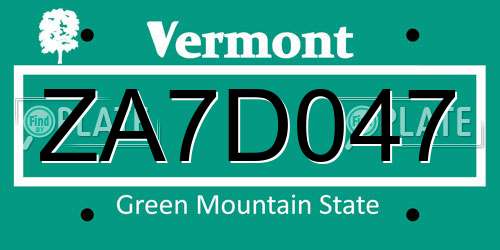 ZA7D047 Vermont License Plate