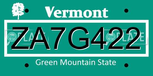 ZA7G422 Vermont License Plate
