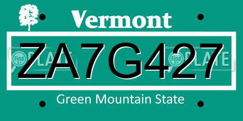 ZA7G427 Vermont License Plate