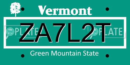ZA7L2T Vermont License Plate