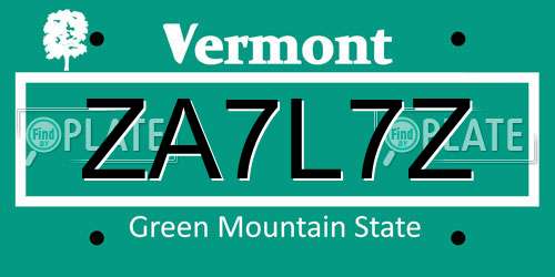 ZA7L7Z Vermont License Plate
