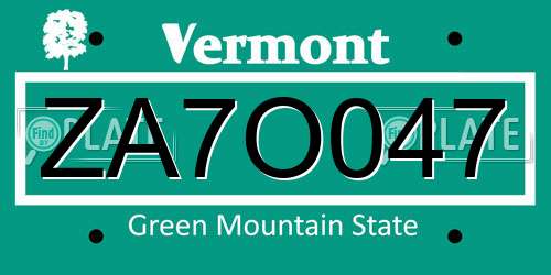ZA7O047 Vermont License Plate