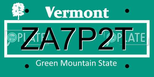 ZA7P2T Vermont License Plate
