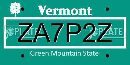 ZA7P2Z Vermont License Plate