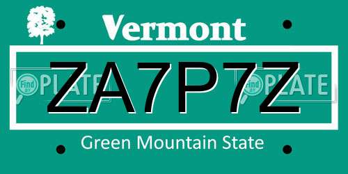 ZA7P7Z Vermont License Plate
