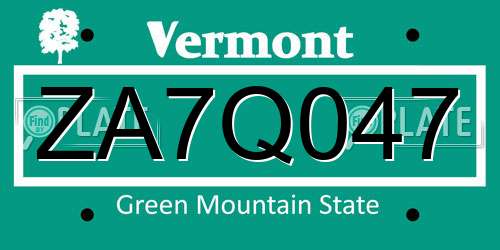 ZA7Q047 Vermont License Plate