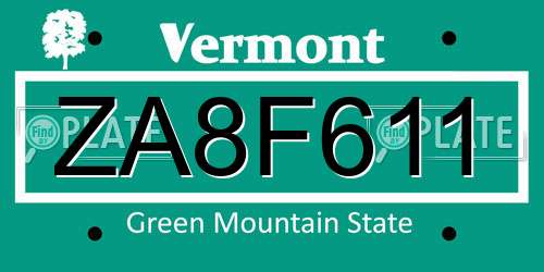 ZA8F611 Vermont License Plate