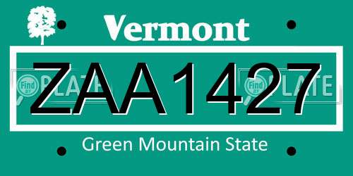ZAA1427 Vermont License Plate