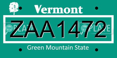ZAA1472 Vermont License Plate