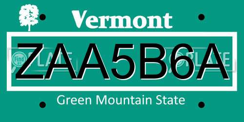 ZAA5B6A Vermont License Plate