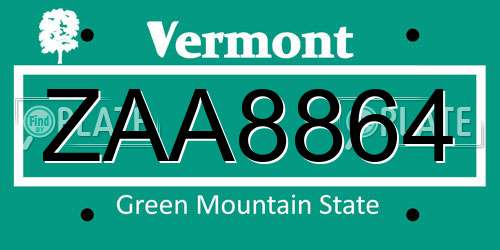 ZAA8864 Vermont License Plate