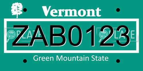 ZAB0123 Vermont License Plate