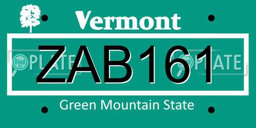 ZAB161 Vermont License Plate