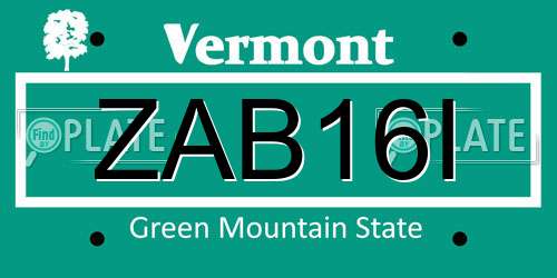 ZAB16I Vermont License Plate