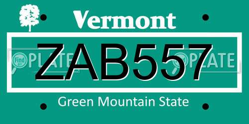 ZAB557 Vermont License Plate
