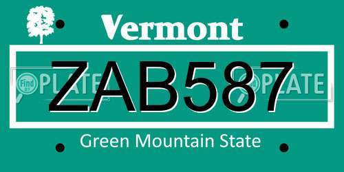 ZAB587 Vermont License Plate