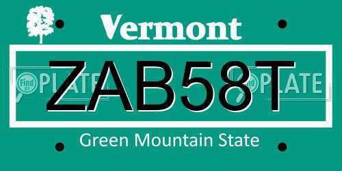 ZAB58T Vermont License Plate