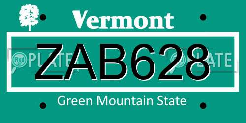 ZAB628 Vermont License Plate