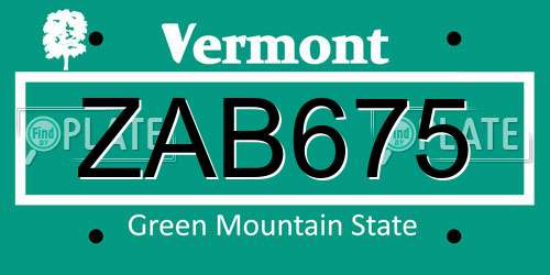 ZAB675 Vermont License Plate