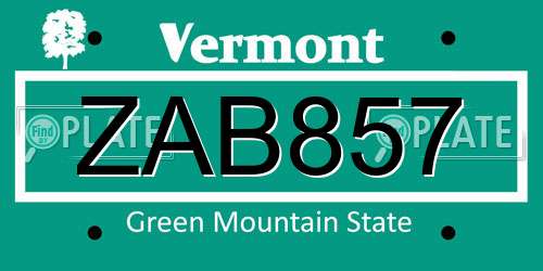 ZAB857 Vermont License Plate