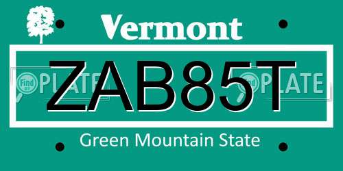 ZAB85T Vermont License Plate
